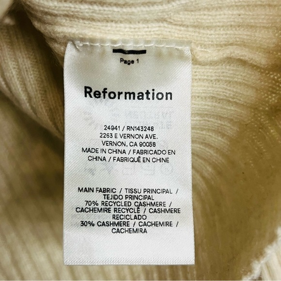 Reformation cashmere Alber Cream Large Sweater long sleeve top me back - Picture 4 of 8